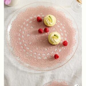 Anthropologie Pink Doily Glass Serving Platter
